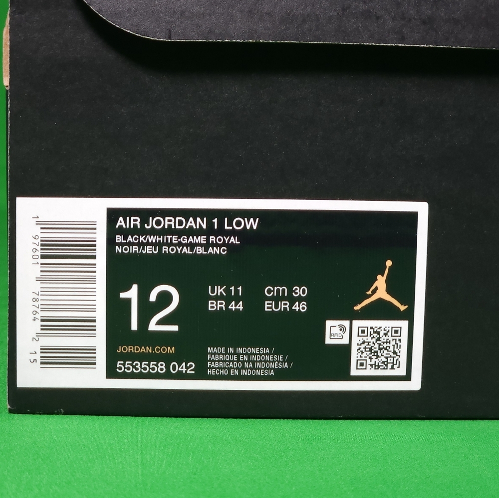 ❌️SOLD❌️ Nike Air Jordan 1 Low 'Black Royal Toe' Size 12 Mens 553558-042 - Picture 7 of 8